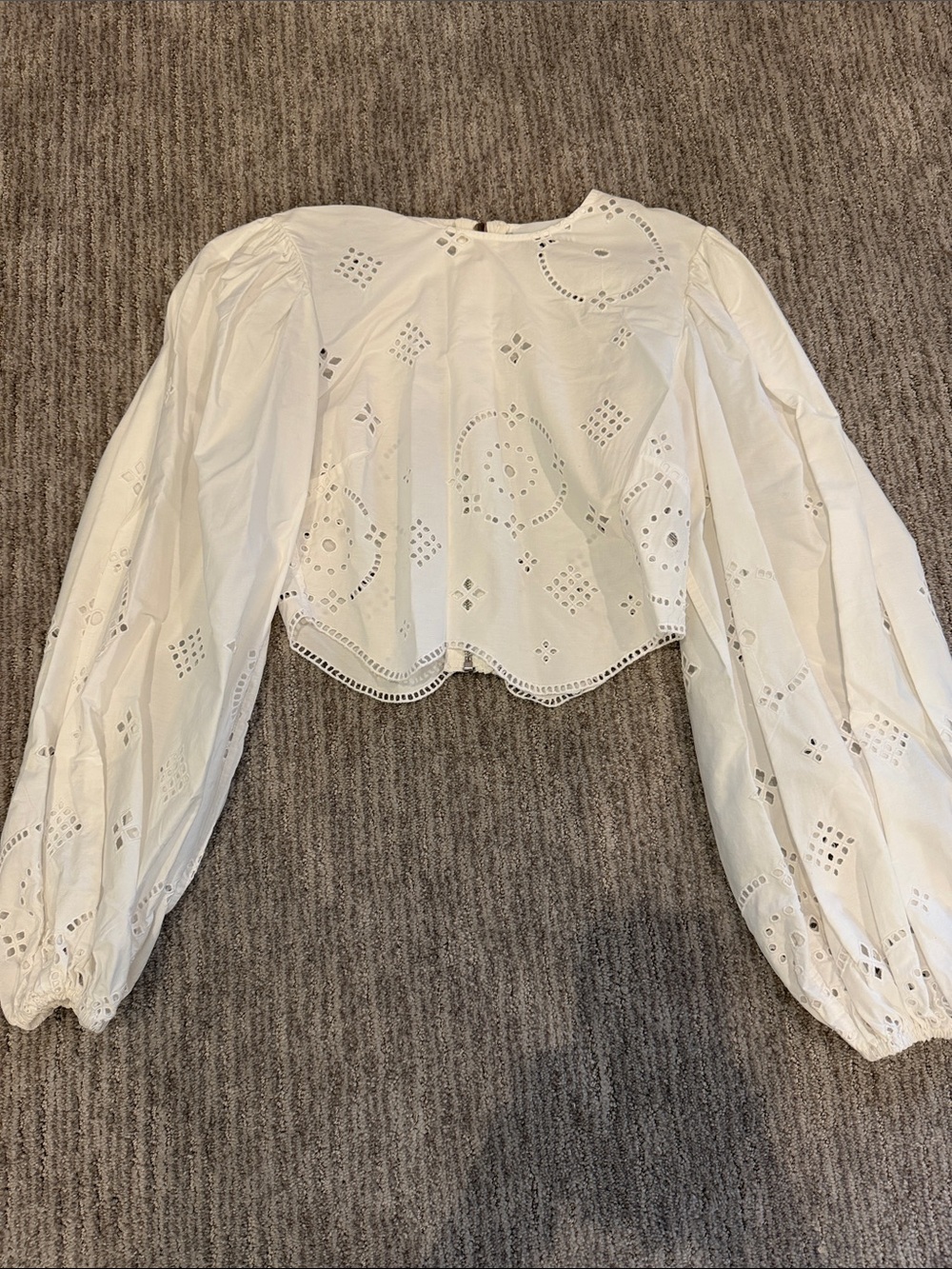 GANNI White Eyelet Peasant Blouse - Women Tops